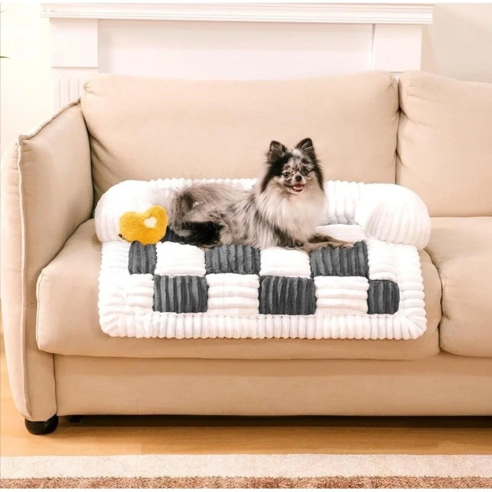 Funny Fuzzy Cozy Black Plaid Pet Couch Cover Mat & Furniture Protector Small NIB
